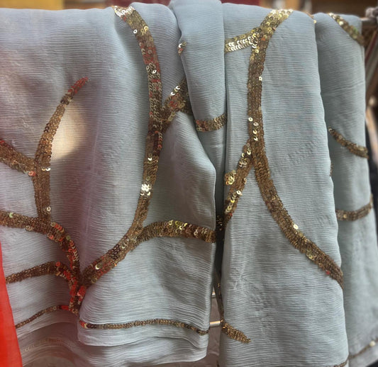 Ombre Powder Blue Shaded Sequins Jaal Saree