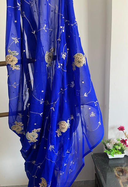Blue Chanderi Buta Jaal Saree