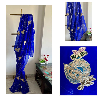 Blue Chanderi Buta Jaal Saree