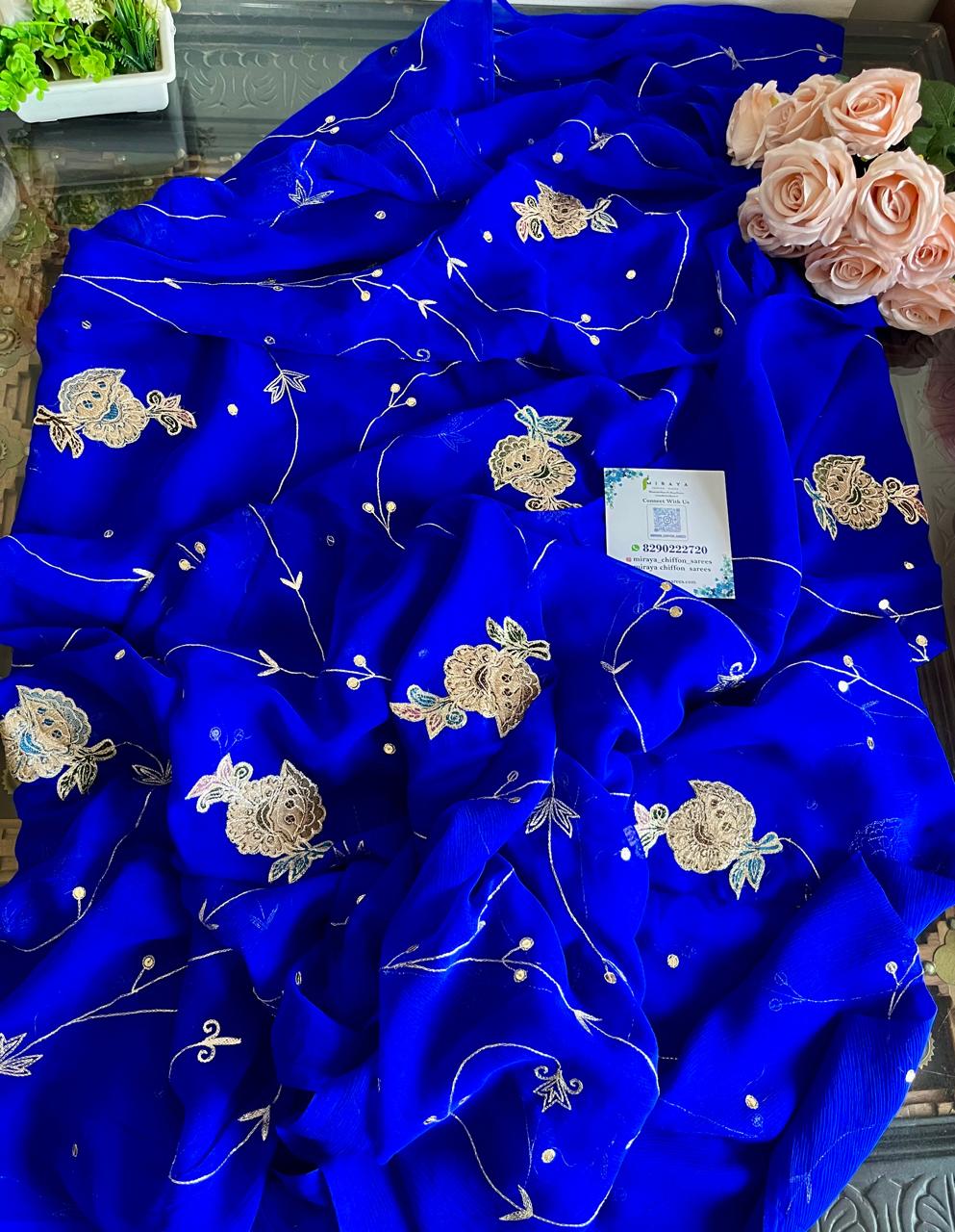 Blue Chanderi Buta Jaal Saree