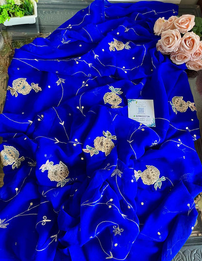 Blue Chanderi Buta Jaal Saree