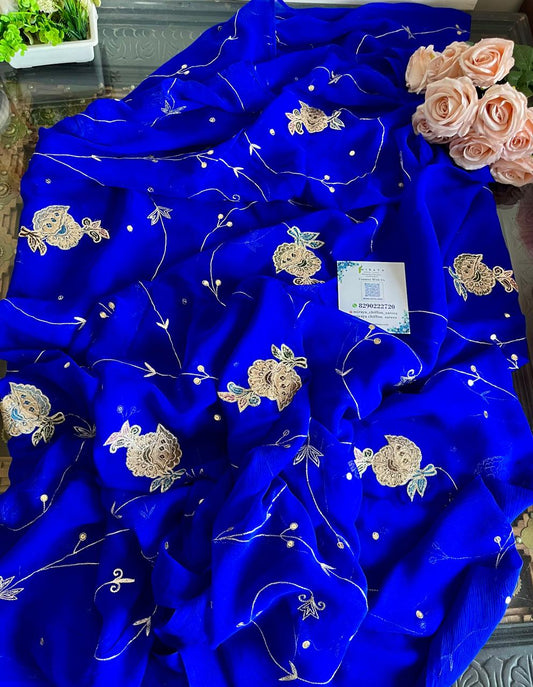 Blue Chanderi Buta Jaal Saree