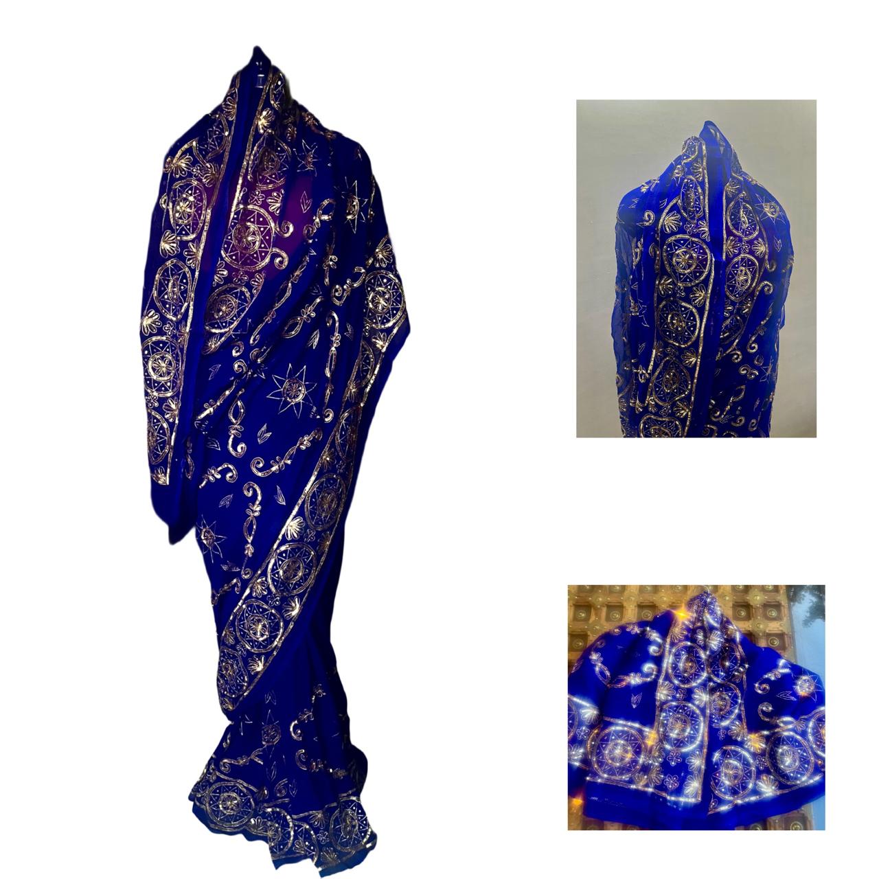 Blue Zari Sequence Jaal Saree