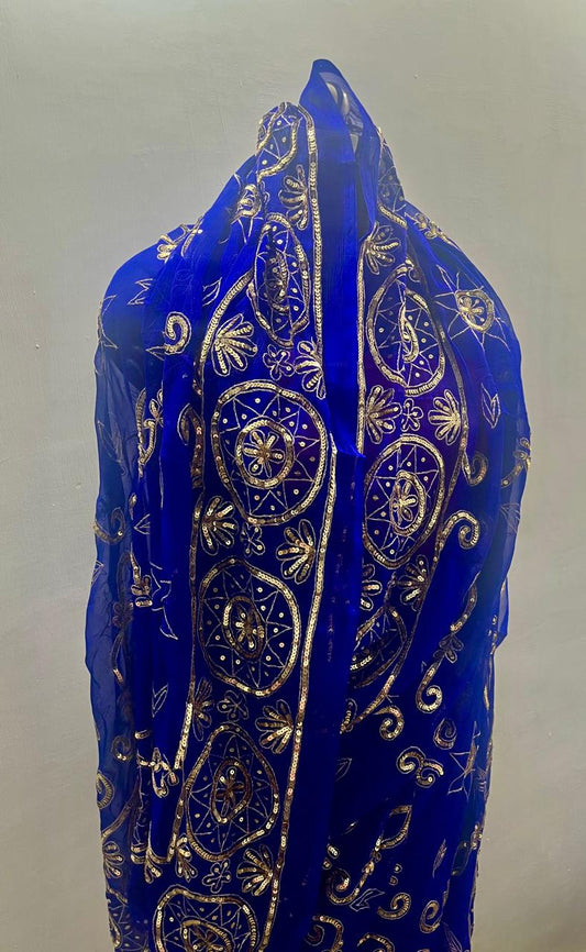 Blue Zari Sequence Jaal Saree