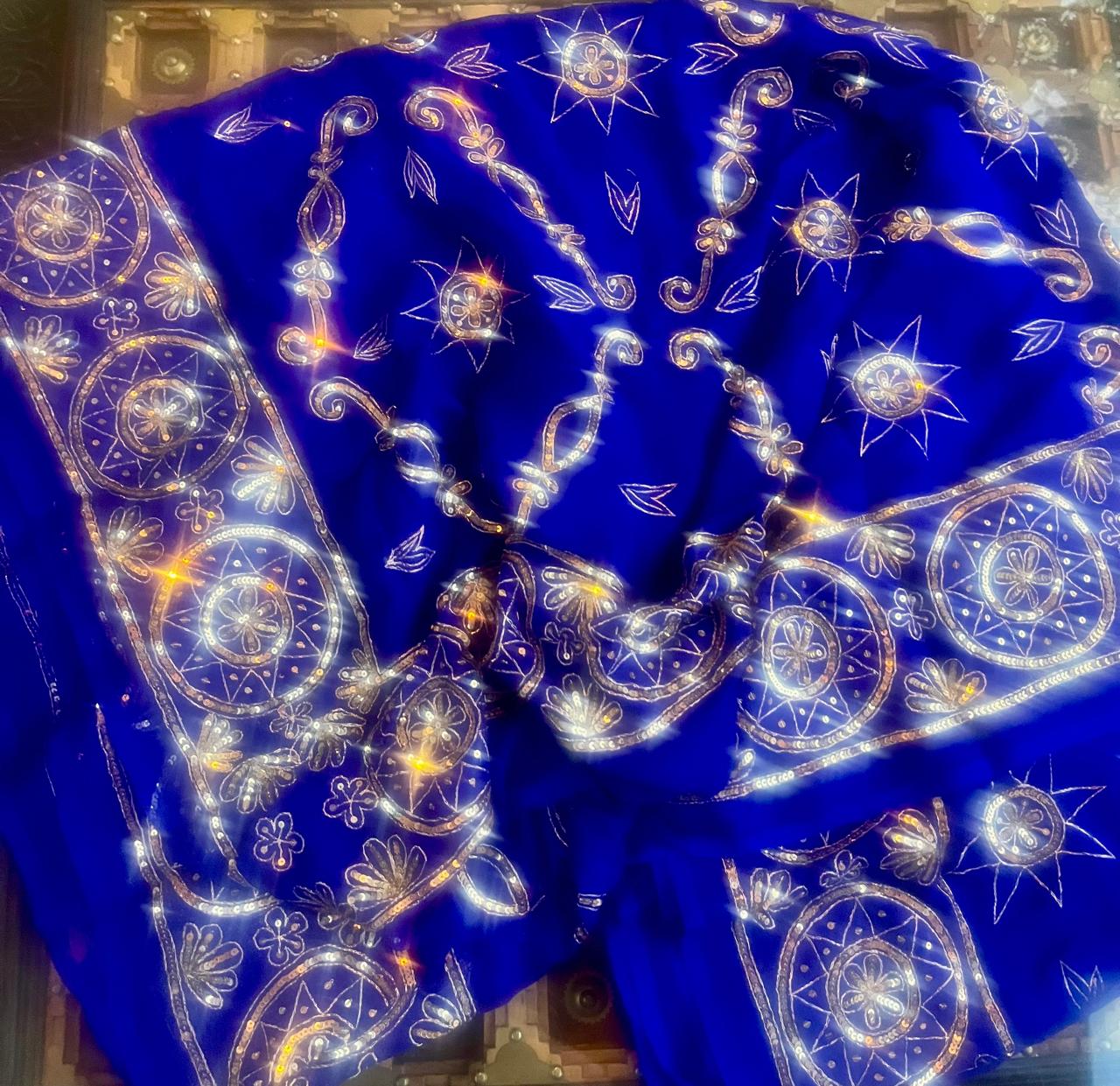 Blue Zari Sequence Jaal Saree