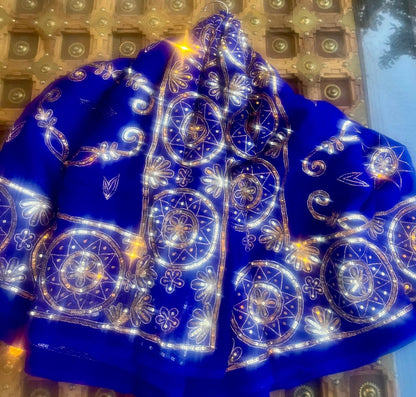 Blue Zari Sequence Jaal Saree