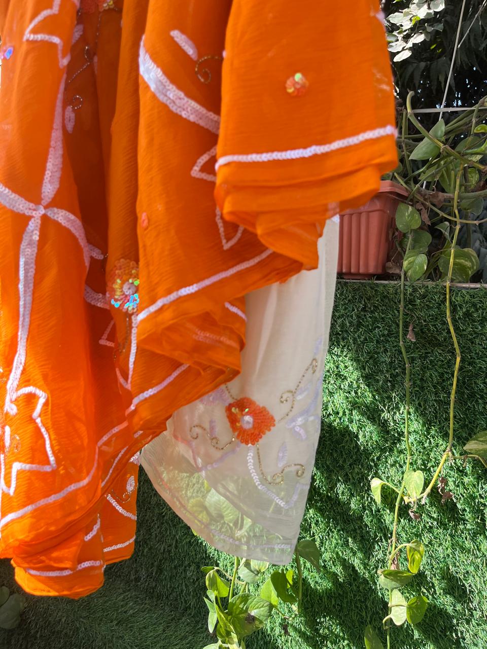 Ombre Orange Shaded Sequence Jaal Saree
