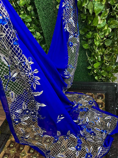 Blue Cutwork Border Saree