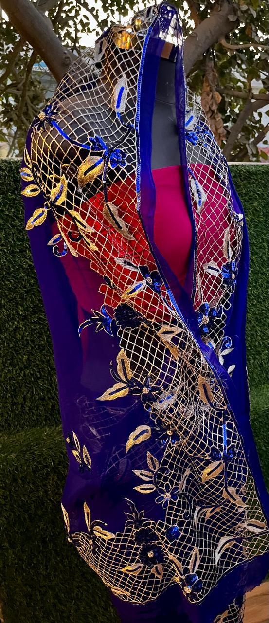 Blue Cutwork Border Saree