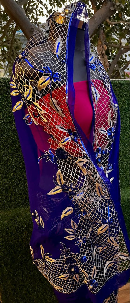 Blue Cutwork Border Saree
