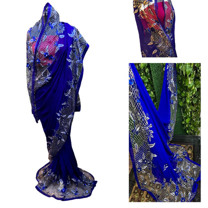 Blue Cutwork Border Saree