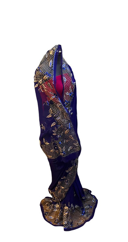 Blue Cutwork Border Saree