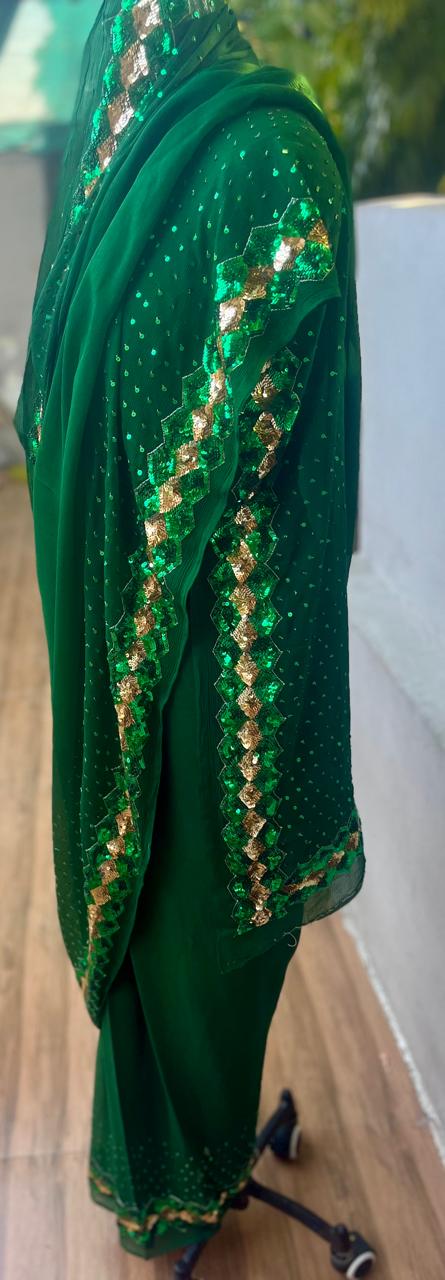 Bottle Green Sequins Border Saree