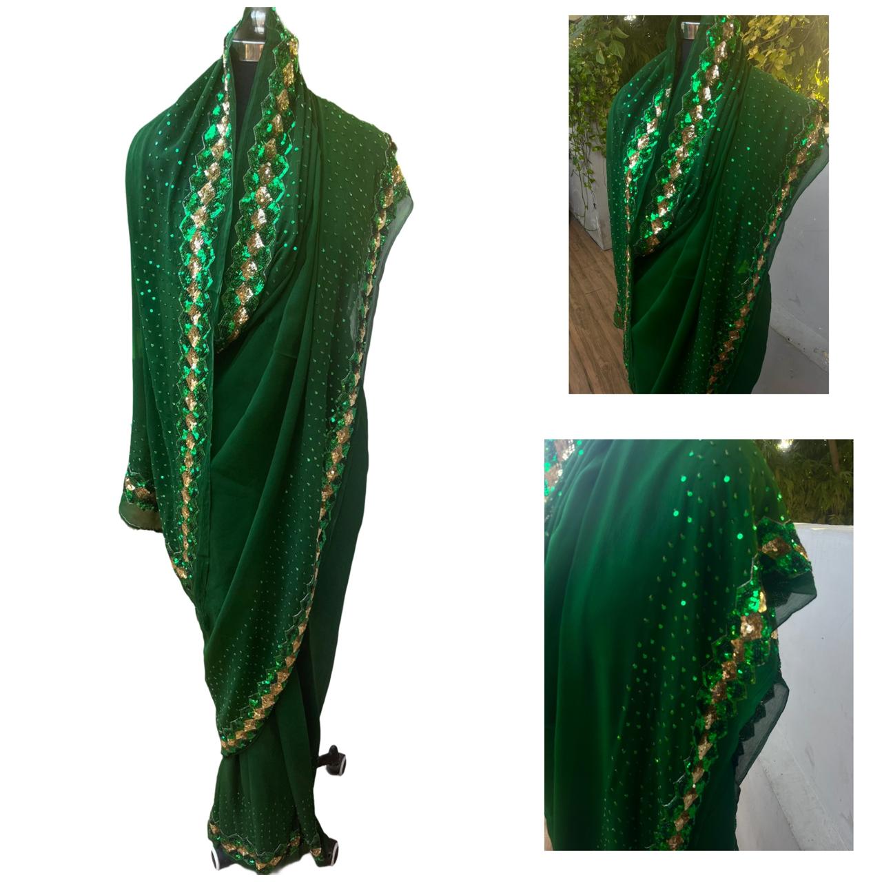 Bottle Green Sequins Border Saree