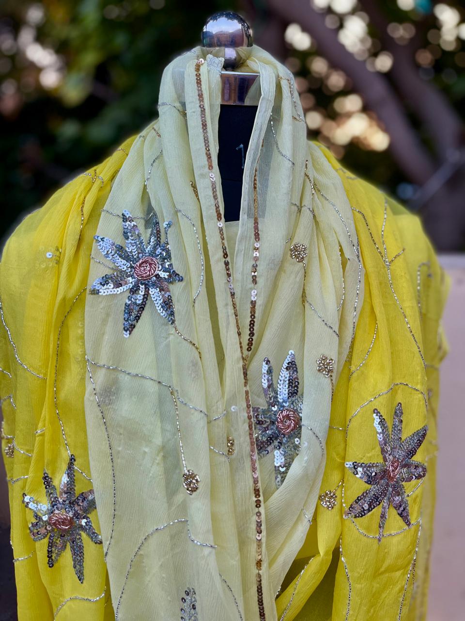 Ombre Yellow Shaded Cutdana Jaal Saree