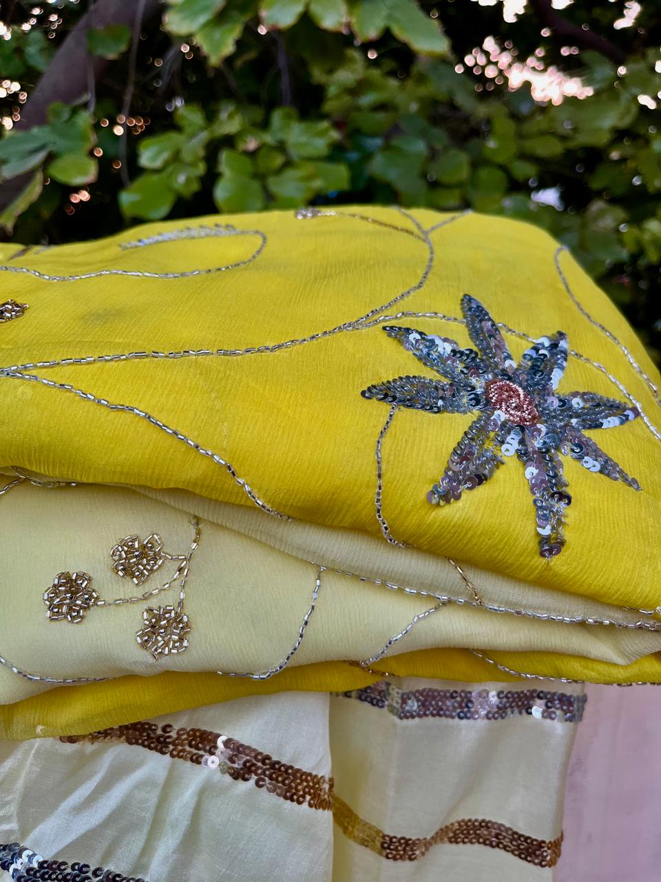 Ombre Yellow Shaded Cutdana Jaal Saree