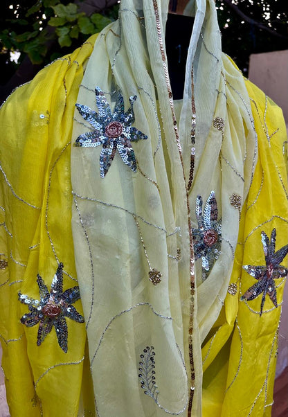 Ombre Yellow Shaded Cutdana Jaal Saree