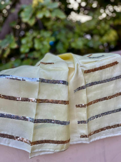 Ombre Yellow Shaded Cutdana Jaal Saree