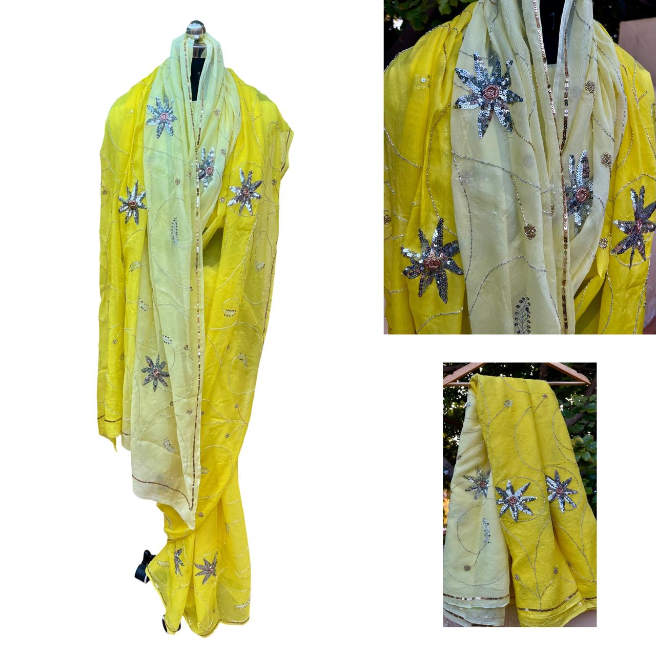 Ombre Yellow Shaded Cutdana Jaal Saree
