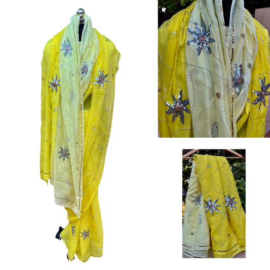 Ombre Yellow Shaded Cutdana Jaal Saree
