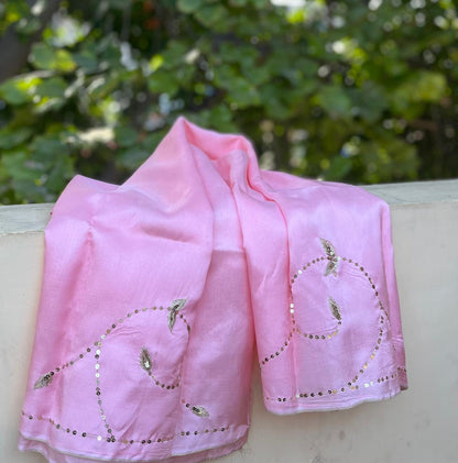 Ombre Pink Blue Sequins Jaal Saree