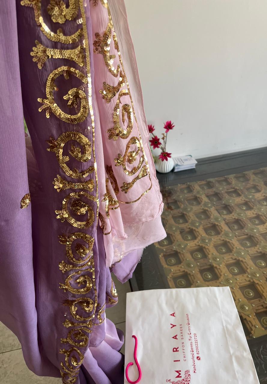 Ombre Mauve Shaded Sequins Border Saree