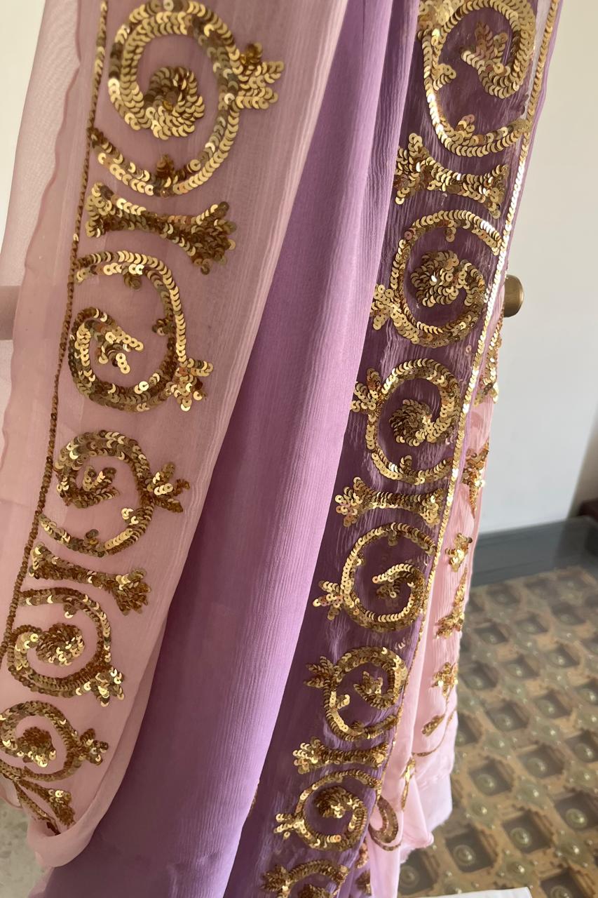 Ombre Mauve Shaded Sequins Border Saree