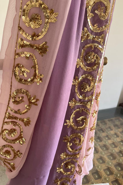 Ombre Mauve Shaded Sequins Border Saree