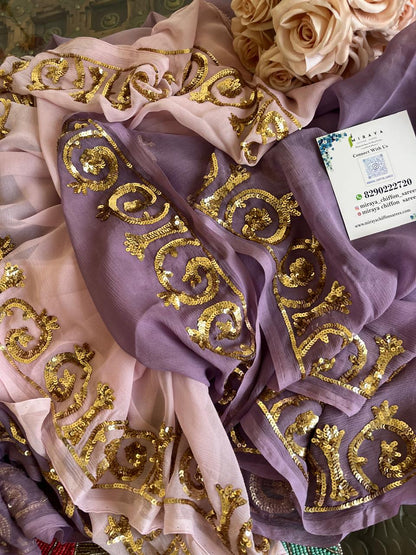 Ombre Mauve Shaded Sequins Border Saree