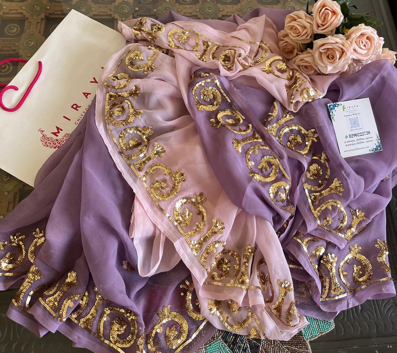 Ombre Mauve Shaded Sequins Border Saree