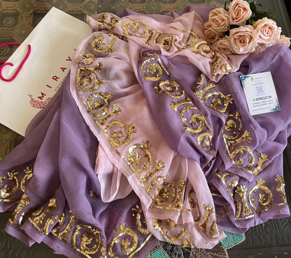 Ombre Mauve Shaded Sequins Border Saree