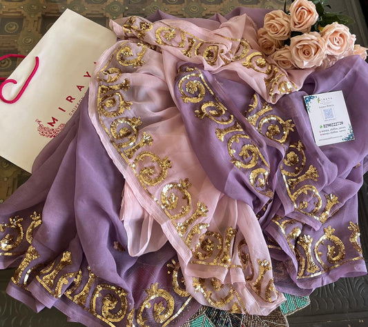 Ombre Mauve Shaded Sequins Border Saree