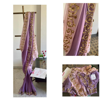 Ombre Mauve Shaded Sequins Border Saree