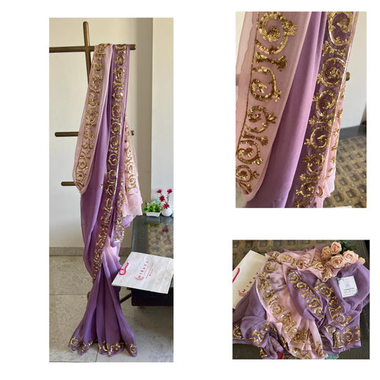 Ombre Mauve Shaded Sequins Border Saree