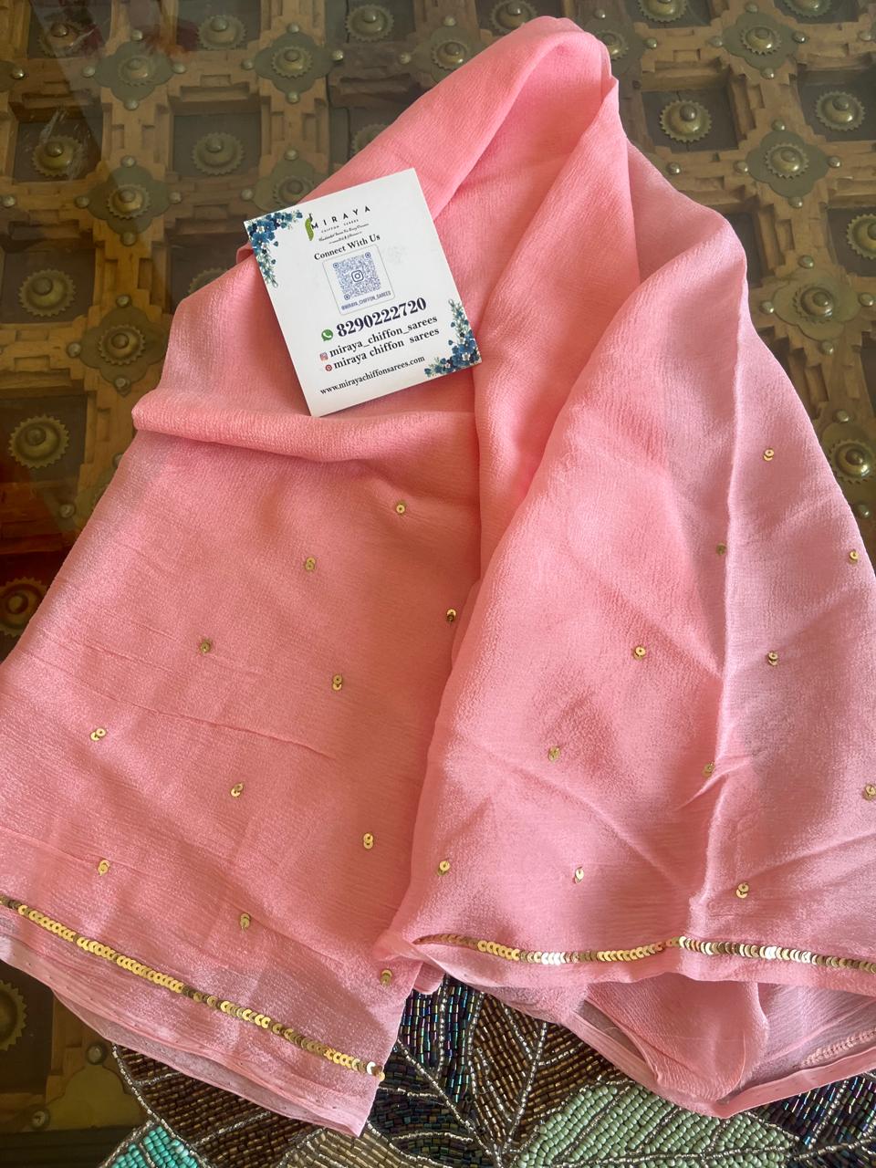 Ombre Orange Peach Golden Silver Sequins Jaal Saree