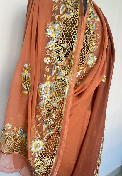 Ombre Brown Shaded Cutwork Border Saree