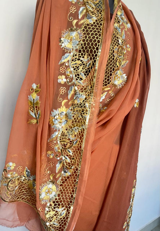 Ombre Brown Shaded Cutwork Border Saree