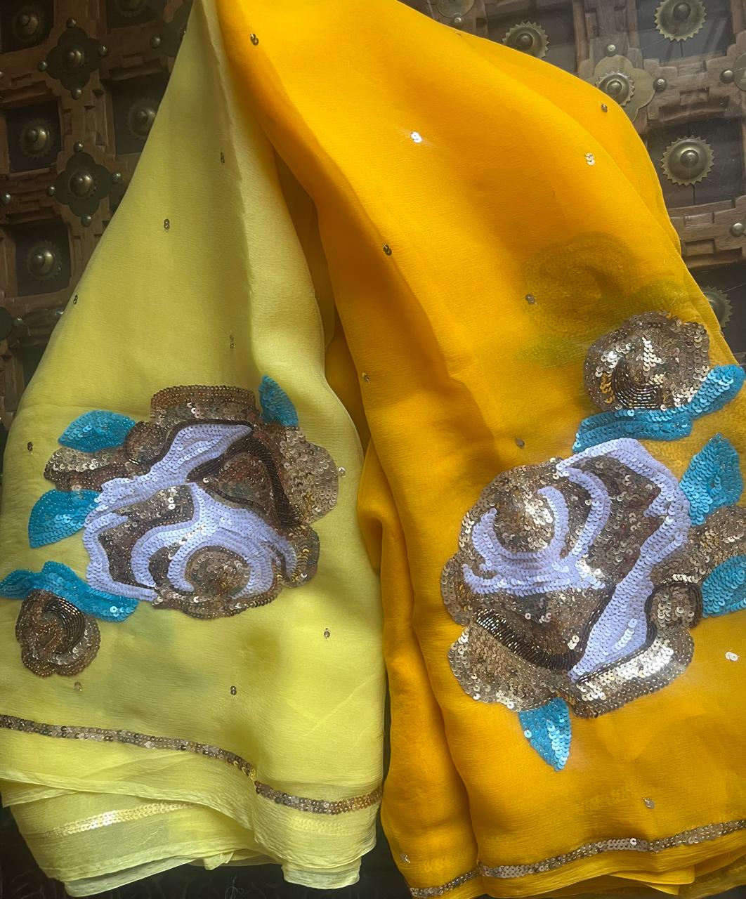 Ombre Yellow Shaded Sequins Buta Saree