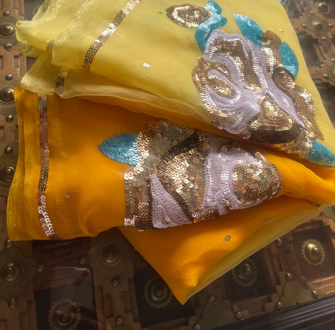 Ombre Yellow Shaded Sequins Buta Saree