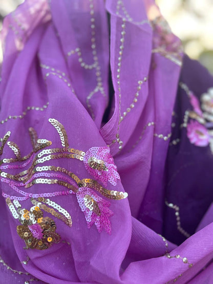 Ombre Purple Shaded Sequins Jaal Saree