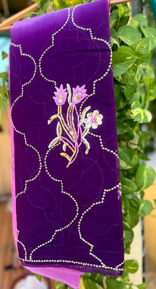 Ombre Purple Shaded Sequins Jaal Saree