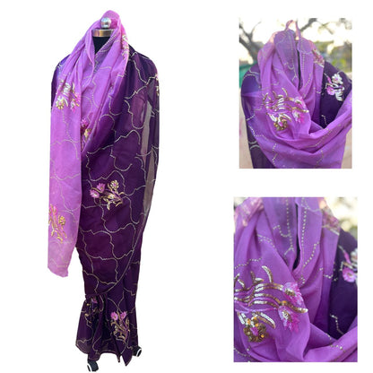 Ombre Purple Shaded Sequins Jaal Saree