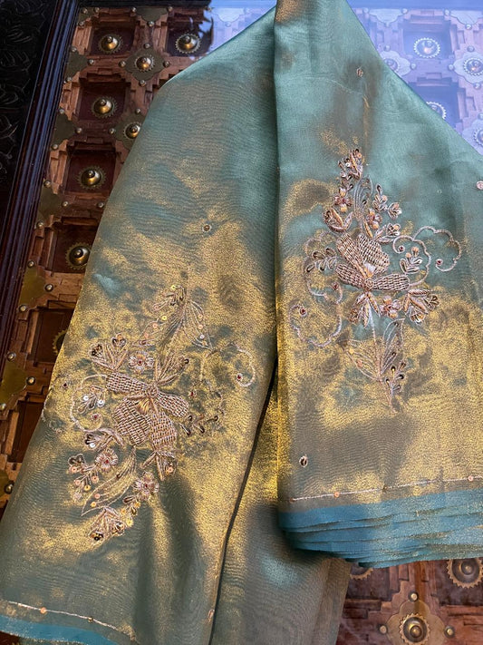 Skyblue Zari Zardoji Buta Jaal Saree