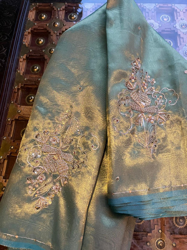 Skyblue Zari Zardoji Buta Jaal Saree