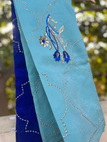 Ombre Blue Shaded Sequins Jaal Saree