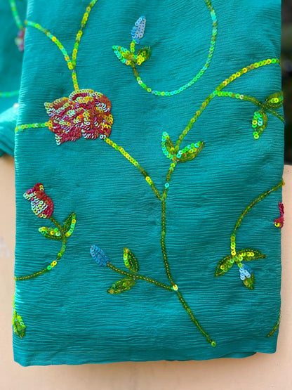 Turquoise Green Sequins Jaal Saree