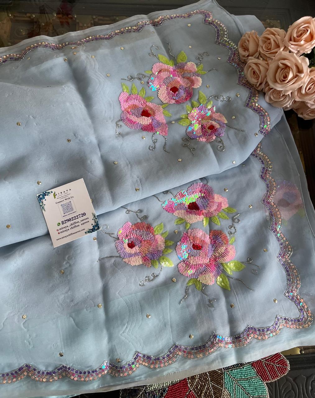 Grey Floral Bunch Saree