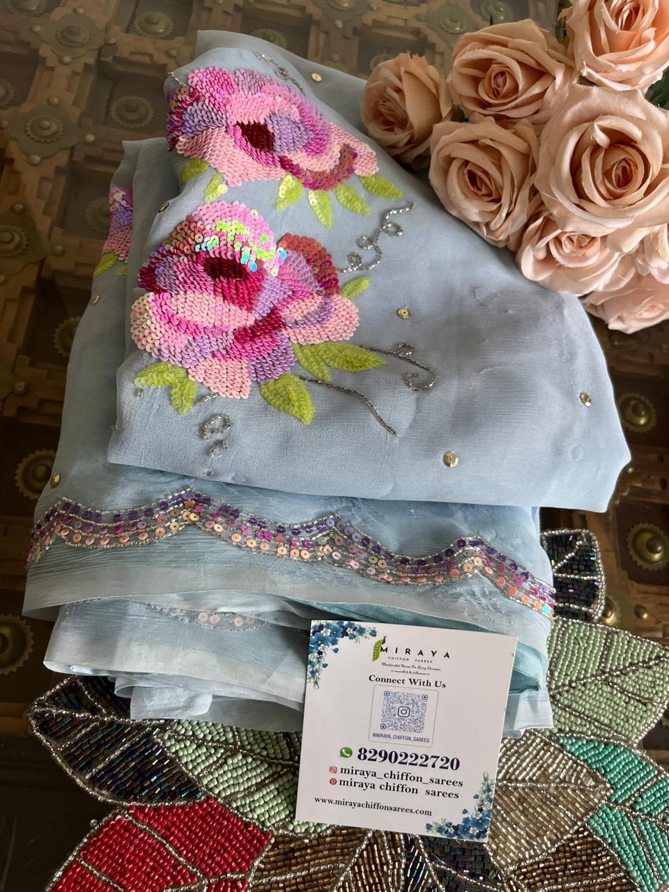 Grey Floral Bunch Saree