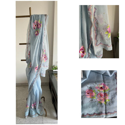 Grey Floral Bunch Saree