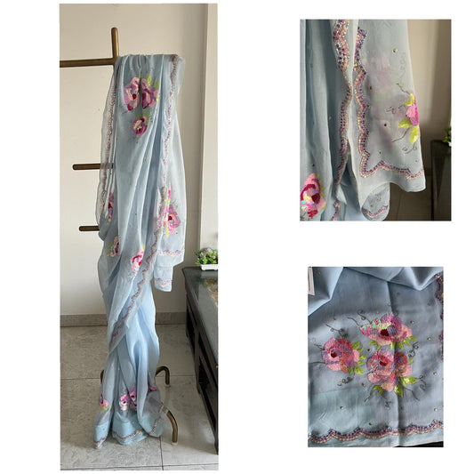 Grey Floral Bunch Saree